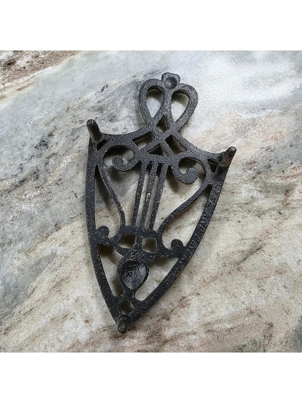 ​Vintage Cast Iron Lyre and Pineapple Trivet - 3 Legged Sad Iron Stand